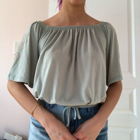 Off-The-Shoulder Flowy Ardene Top Mint Green - Picture 4 of 4